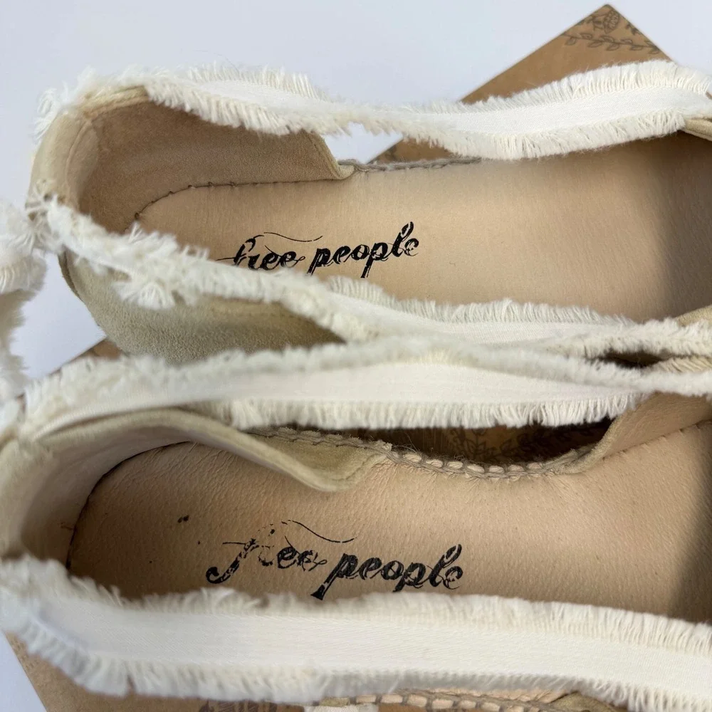 Free People Destino Espadrille Platform Lace Up Shoes Ecru Suede Womens 38